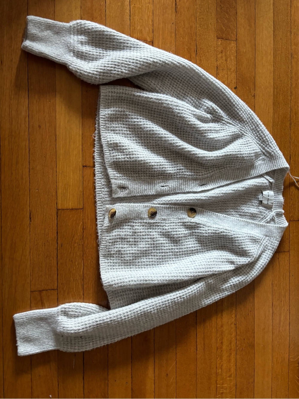 Cozy Light Gray Waffle Knit Button-Front Women’s Sweater